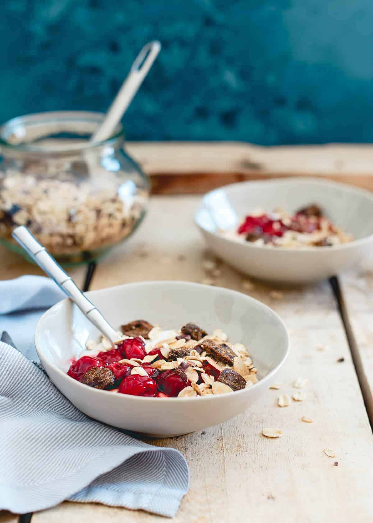 Tart Cherry Ginger Muesli Breakfast Yogurt Bowls