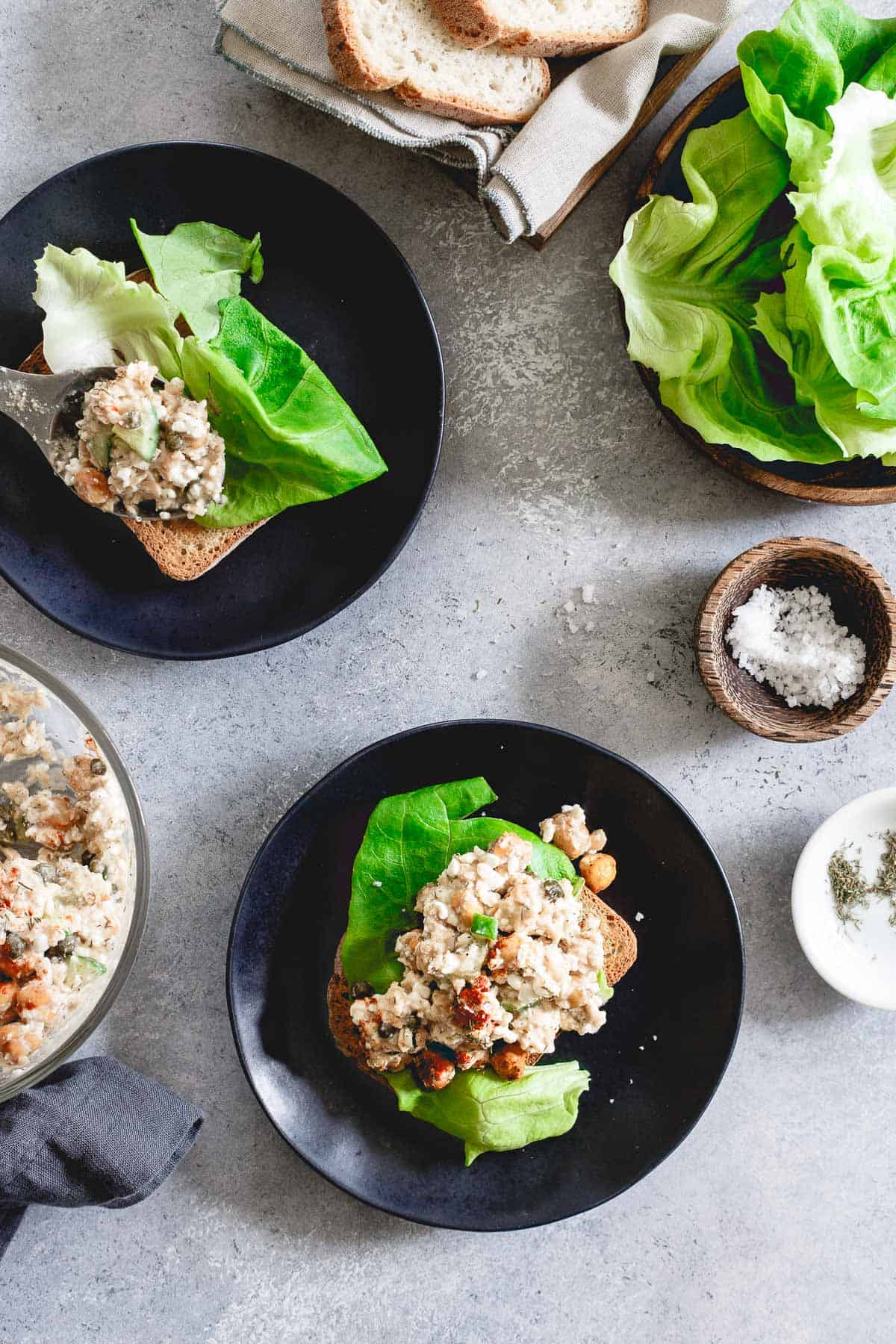 Switch up your lunch game with salmon salad instead of tuna, chicken or eggs! This easy salmon salad is packed with dijon, dill, lemon, capers and crunchy chickpeas.