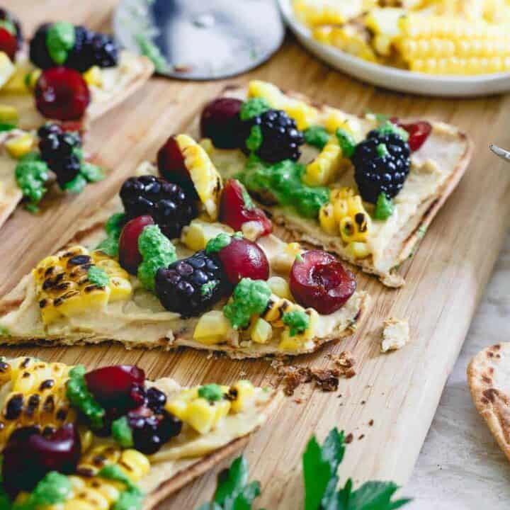 Grilled Corn and Berry Hummus Flatbread