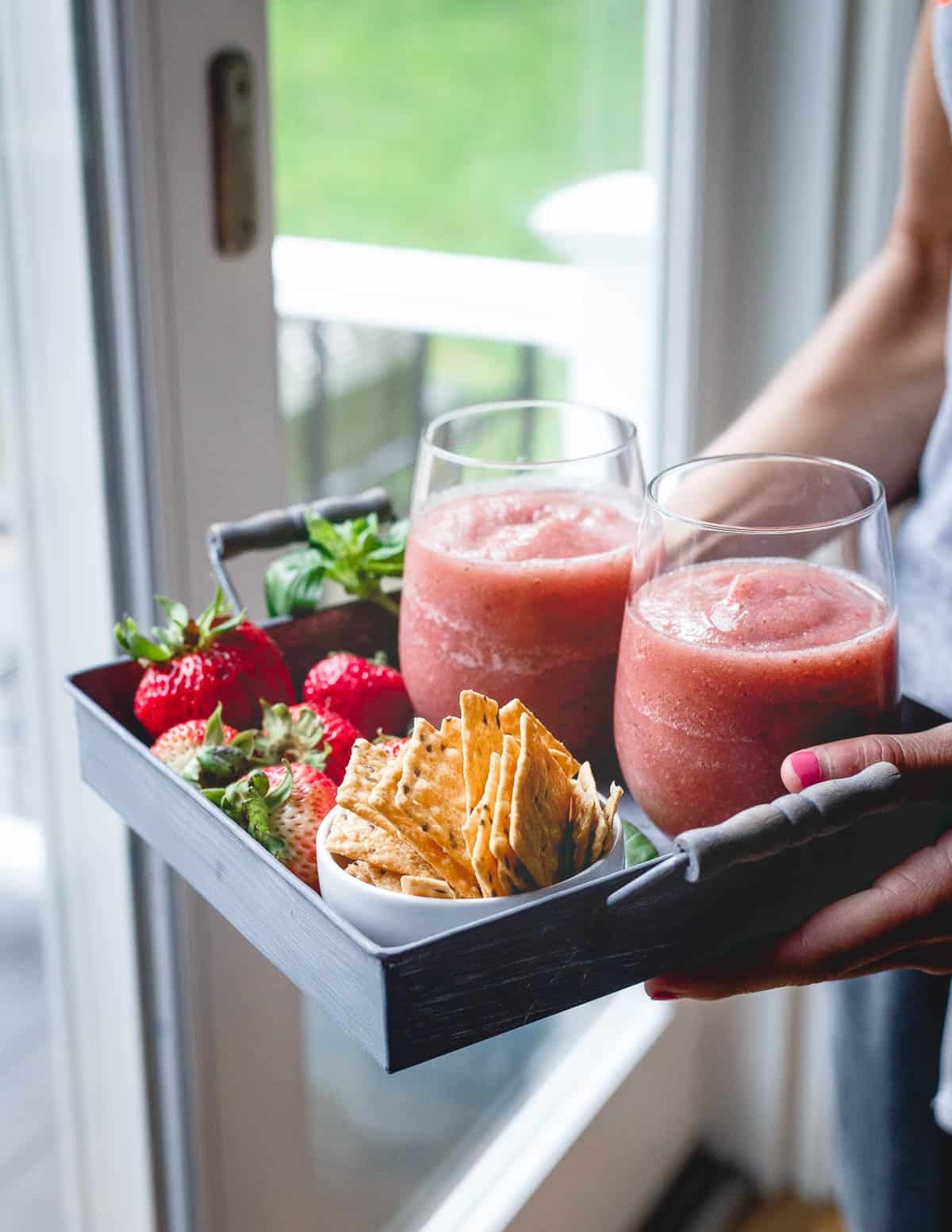 Slushies are a summer time favorite and these cider slushies with strawberry and basil are an easy frozen treat!