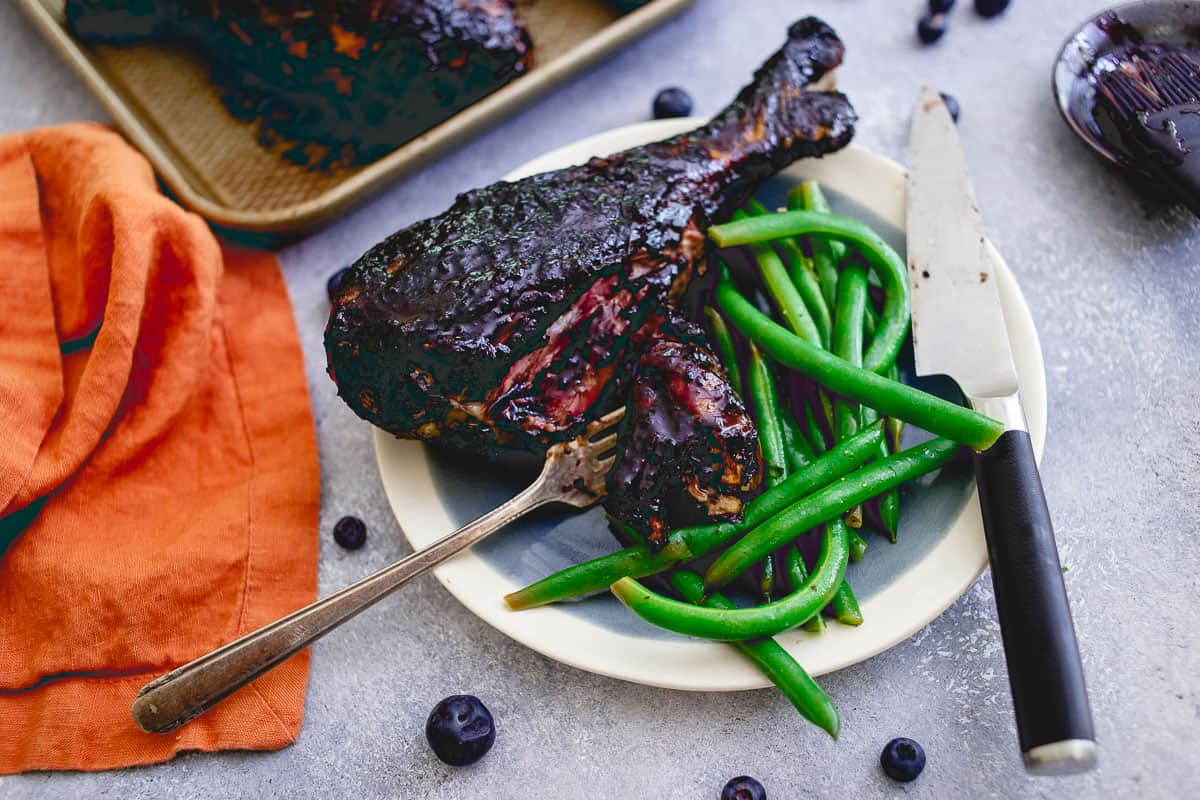 Make your own blueberry balsamic BBQ sauce this summer, a great addition to any meat but especially these satisfying turkey legs.