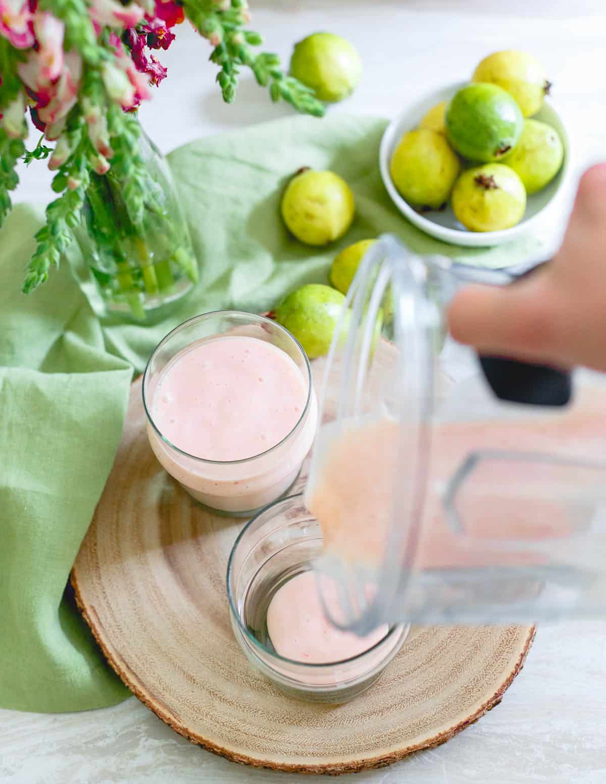 This simple smoothie of guava, pineapple and light coconut milk is a delicious and healthy way to cool off in the summer.