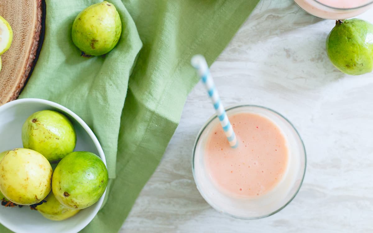 While this guava pineapple smoothie is delicious on its own, add protein powder for a great workout snack on a hot summer day.