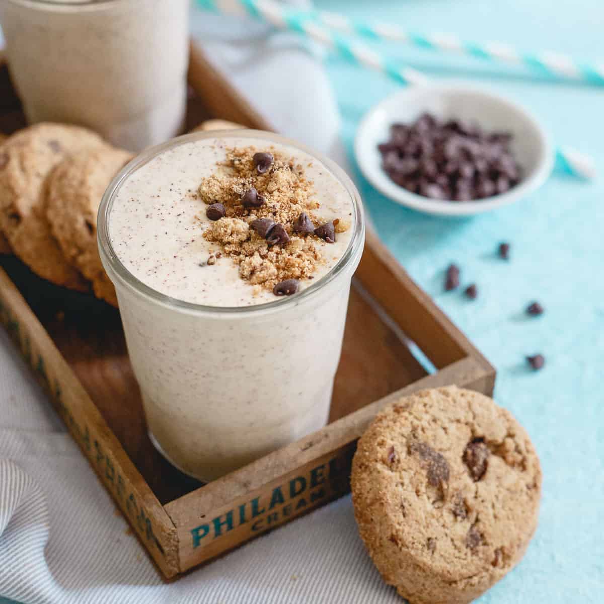 Creamy cashew butter is the secret ingredient to this healthier chocolate chip cookie milkshake. Gives it that decadent cookie dough like taste!