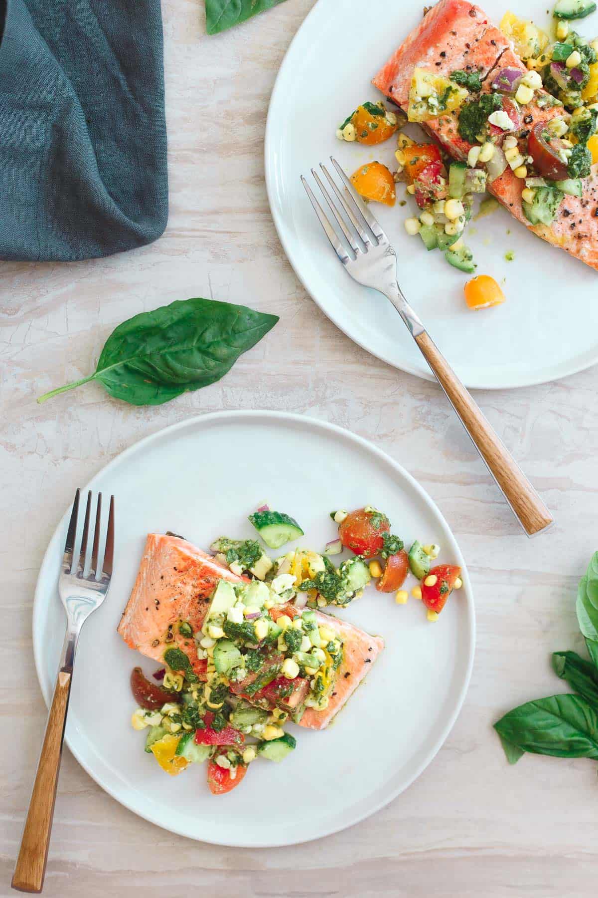 This seared salmon with tomato corn salsa is a quick, easy and healthy summer meal.