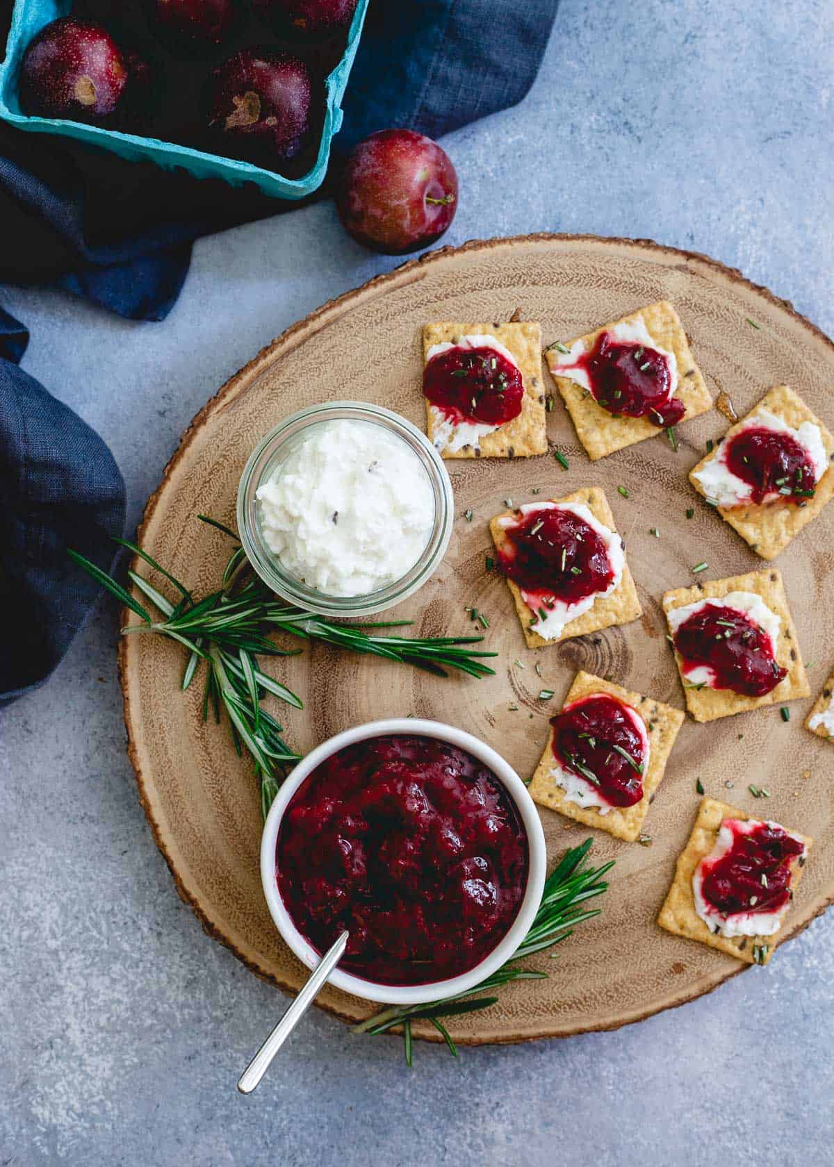 Make your own plum jam with sweet summer plums, Chinese five spice and a bit of rosemary for a delicious summer snack on crackers.