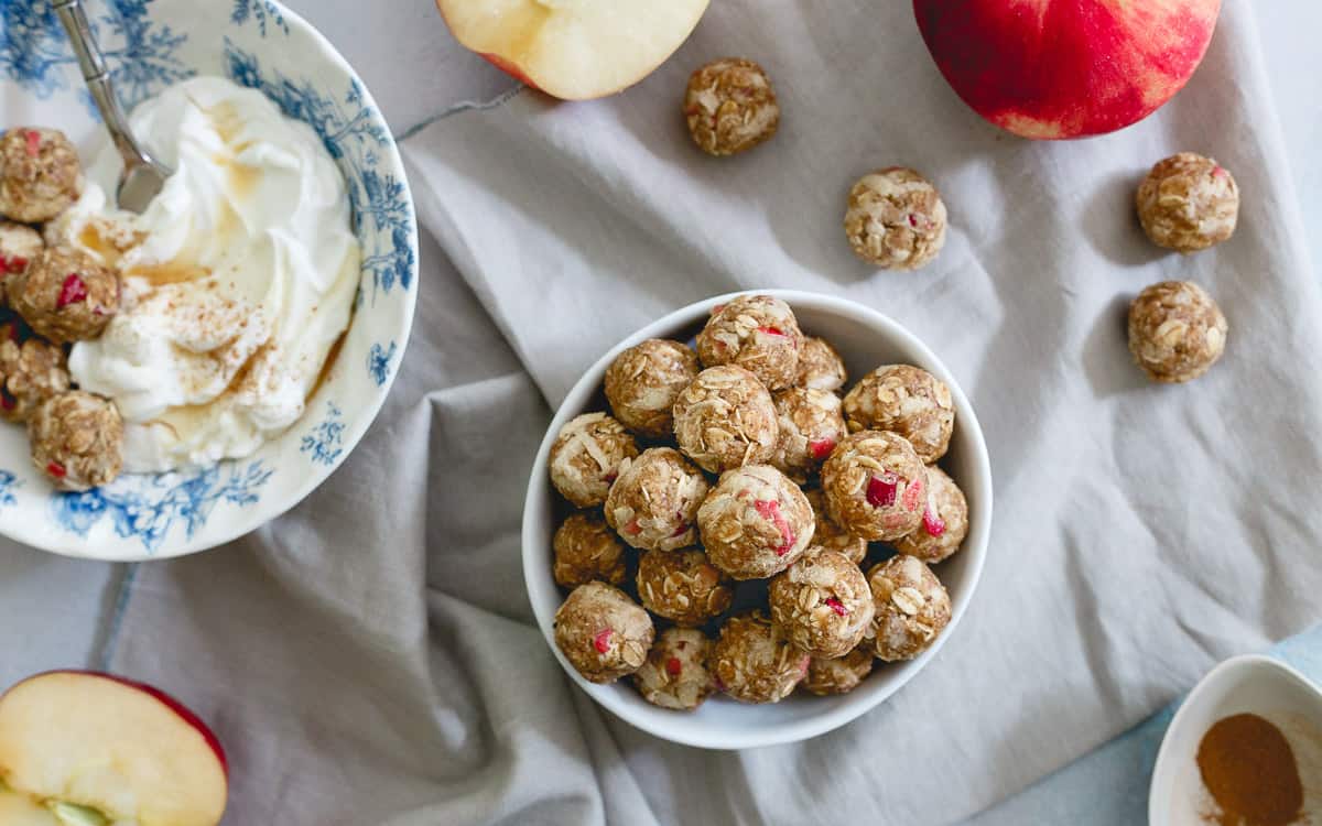 Fall flavors are bursting through in each one of these apple cinnamon cookie bites. Throw them in with your favorite yogurt or grab a few for a snack on the go.