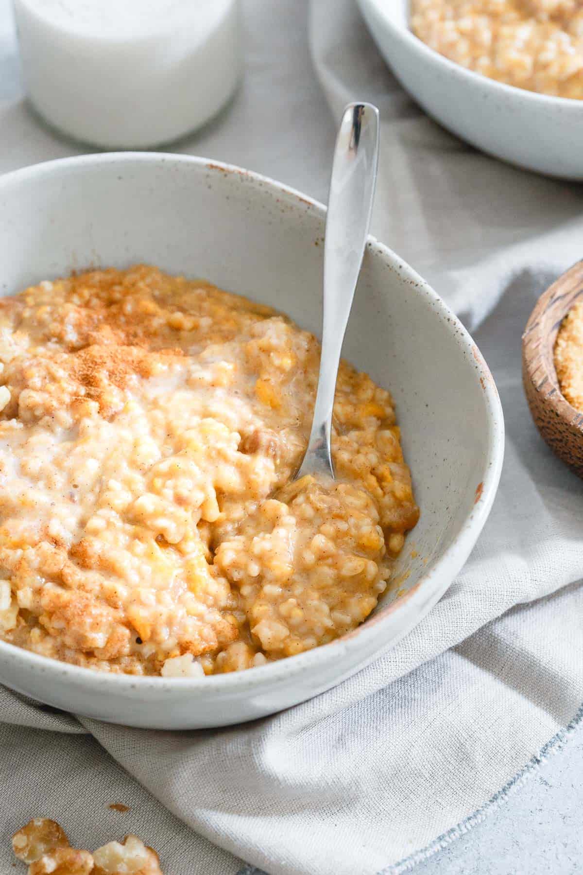 Start your day with this creamy bowl of sweet potato steel cut oats. Set the Instant Pot (or pressure cooker) up the night before and wake up to a bowl of this for breakfast!