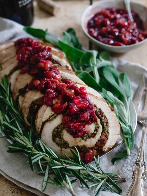 This turkey roulade is stuffed with Montmorency tart cherries, chestnuts and herbs. It's topped with a red wine soaked cherry sauce and makes for a beautiful (and easy!) holiday dish.