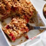 This English muffin casserole is filled with sweet, tart cranberry sauce and creamy mascarpone cheese. Perfect for a holiday brunch!