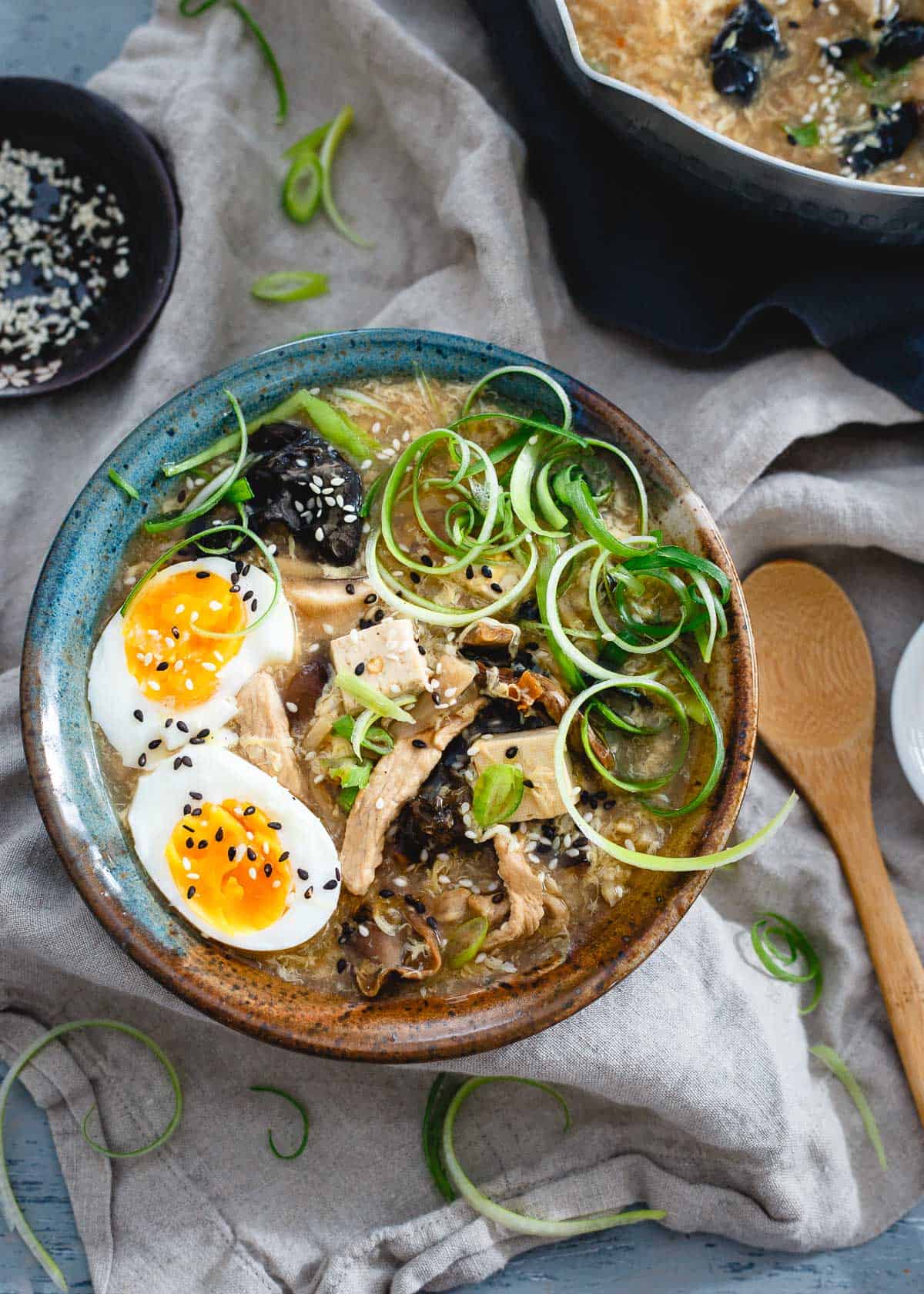 This hot and sour egg drop soup combines two classic Chinese soups into one delicious and hearty bowl. No need to choose between your favorites any more!