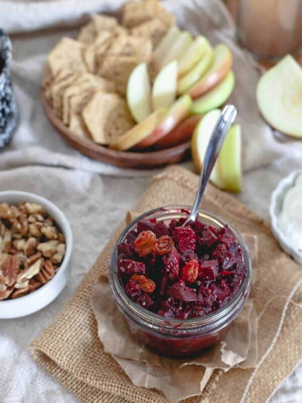 This beet apple chutney is infused with orange and lots of warming winter spices. A great spread on crackers, accompaniment to meat or even dolloped in yogurt!