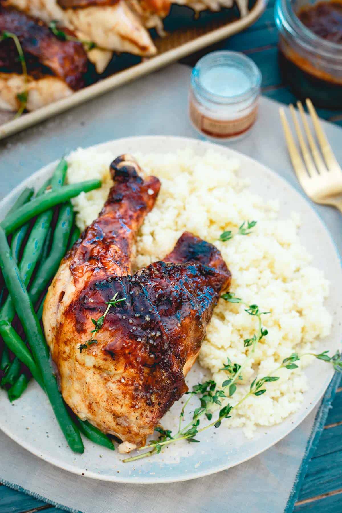 Apple butter glazed roasted chicken makes a great show-stopper for a weekend dinner at home.