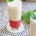 This layered strawberry ginger peach smoothie is refreshing and fruit forward with a healthy dose of protein from ultra-filtered milk.