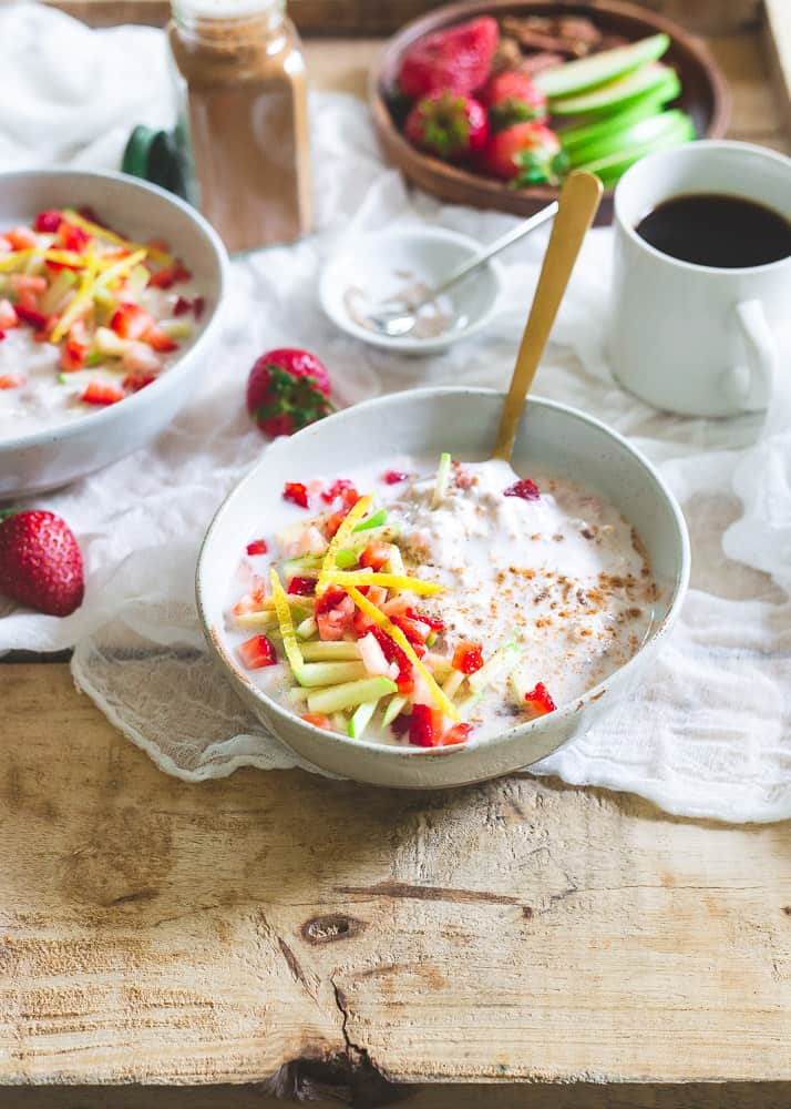 Strawberry lemon overnight muesli is a delicious, hearty, bright spring breakfast packed with healthy fiber. Assemble everything the night before and have breakfast waiting for you in the morning when you wake up.