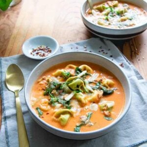 Instant Pot creamy tomato tortellini soup.