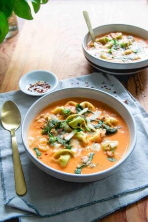 Instant Pot creamy tomato tortellini soup.