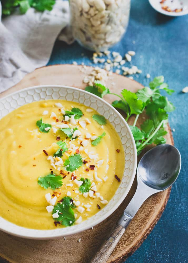 Creamy and with a hint of coconut, this delicata squash soup is both light and comforting for a winter meal.