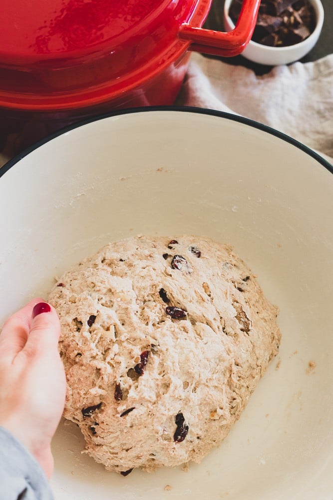 Easy no-knead dutch oven bread rises overnight and bakes off the next morning for a delicious homemade loaf.