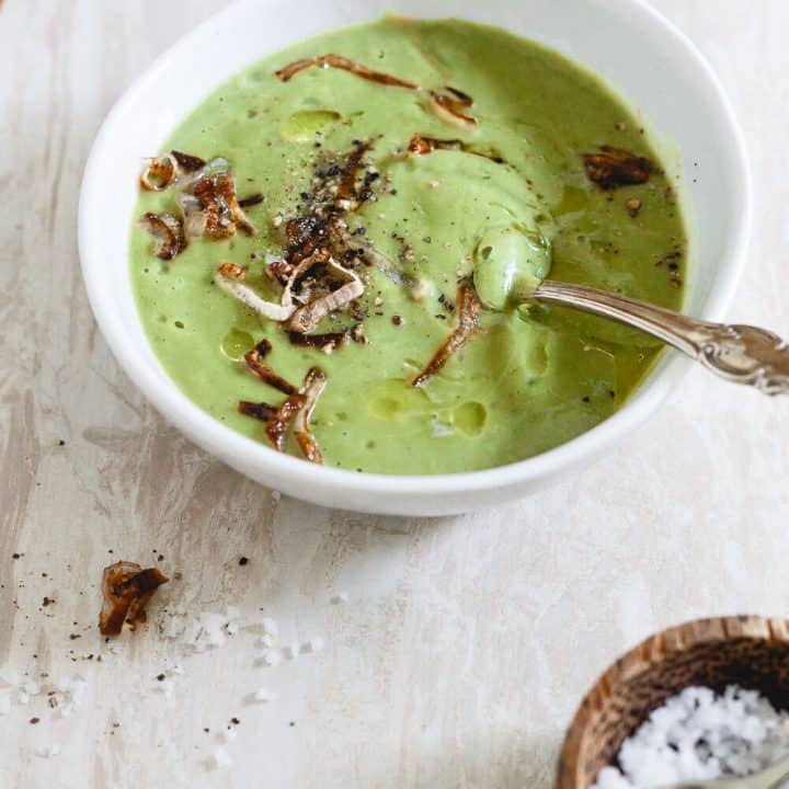 Creamy Broccoli Soup with Crispy Shallots