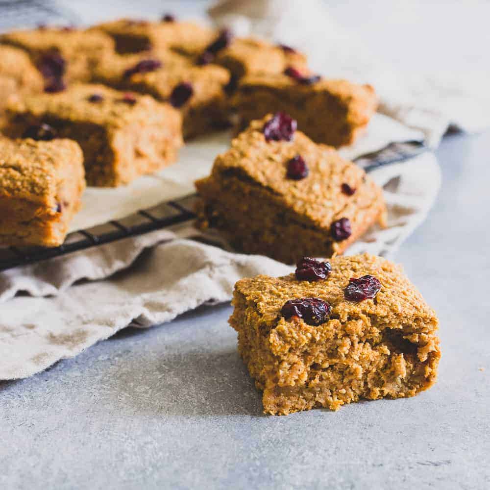 These sweet potato bars made with oats are the perfect healthy snack. Add your favorite mix-ins like dried fruit, nuts or even chocolate chips.