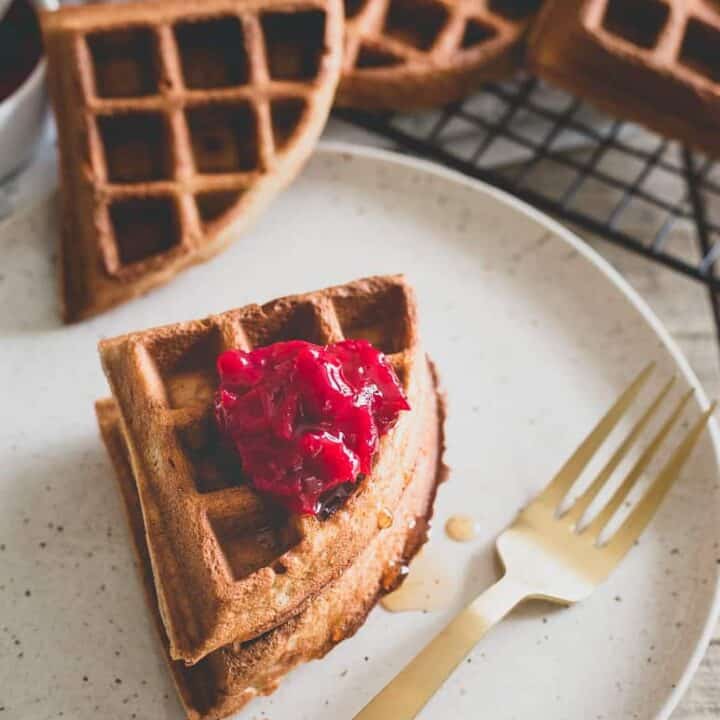 Chestnut Flour Waffles with Vanilla Cranberry Compote