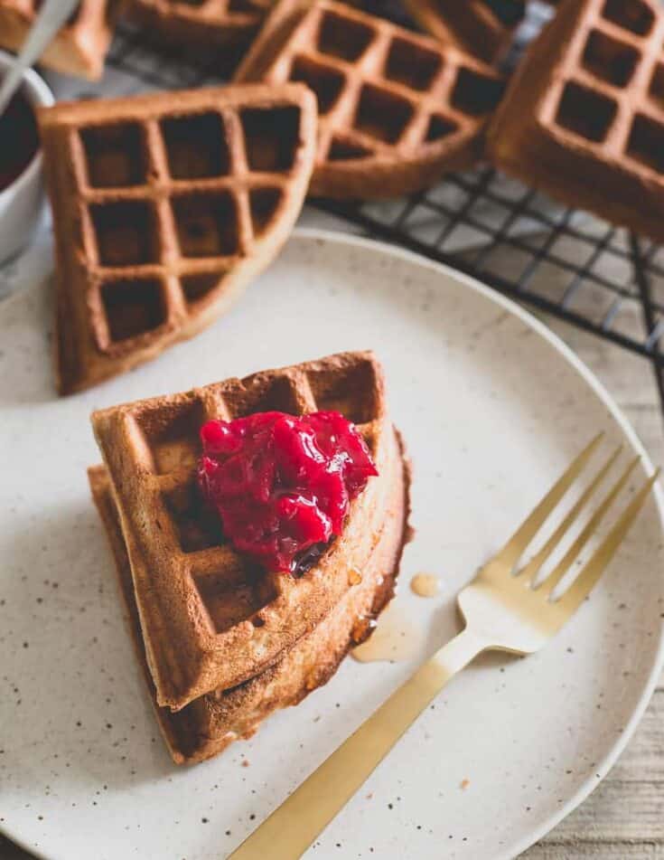 Chestnut Flour Waffles with Vanilla Cranberry Compote