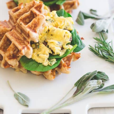 Herbed Cheddar Sausage and Egg Waffle Sandwiches