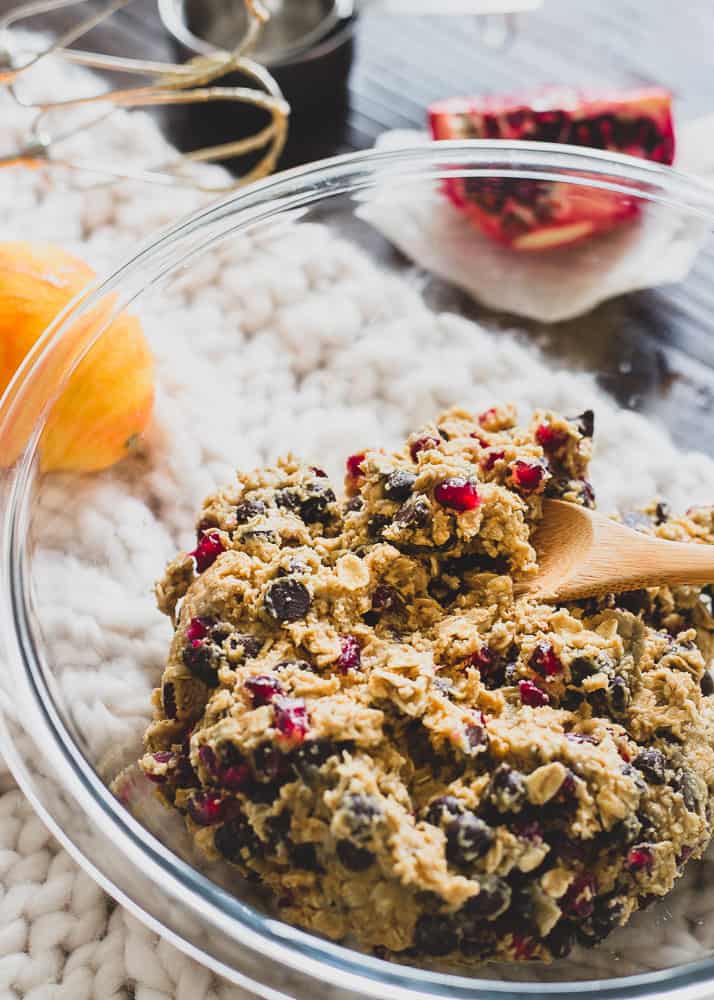 An oatmeal chocolate chip cookie with pops of bright pomegranate and orange flavor is perfect for your holiday baking.