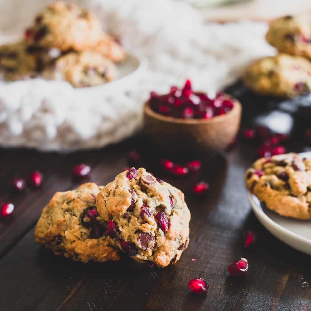 Add these pomegranate oatmeal chocolate chip cookies to your holiday baking plans!