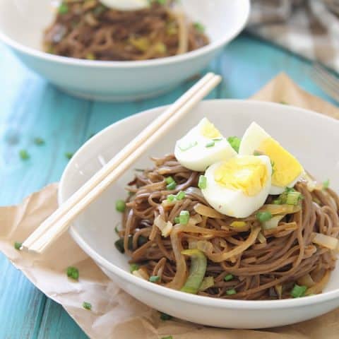 Soba Noodles with Leeks, Sweet Onions and Egg