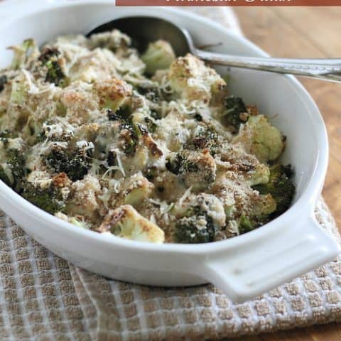 Roasted Broccoli Cauliflower Parmesan Gratin