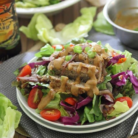 Asian Turkey Burger Salad with Peanut Dressing