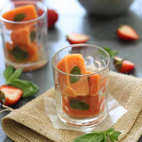 Strawberry Daiquiris with Nectarine Basil Ice Cubes