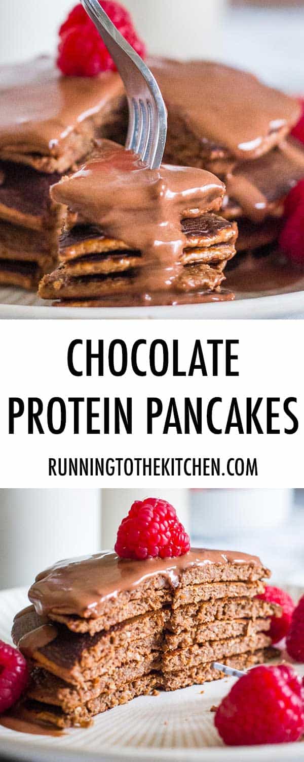 An easy recipe for chocolate protein pancakes made with just 6 ingredients.