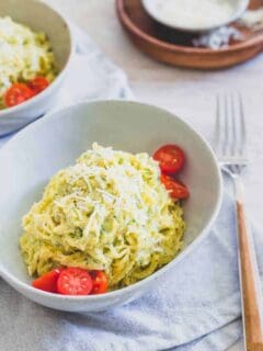 Creamy pesto spaghetti squash noodles