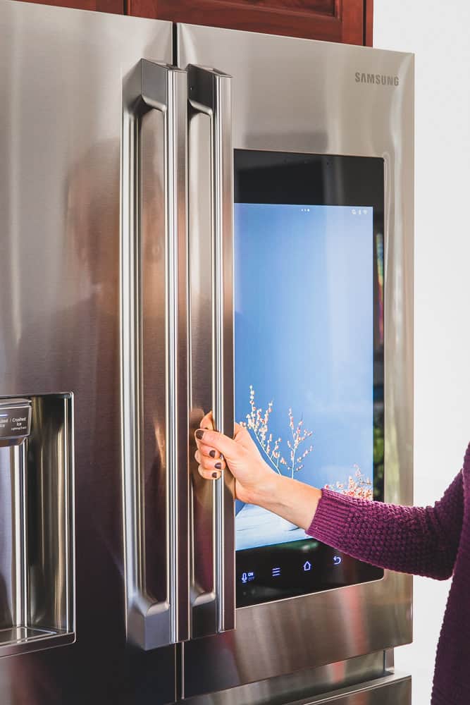 Polygon professional handles on the Samsung Smart Hub Counter Depth Refrigerator.