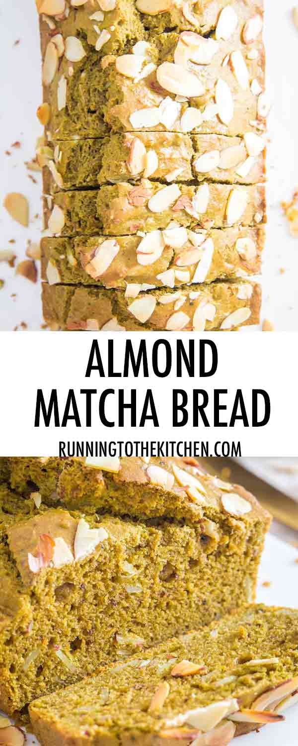 An easy quick bread recipe for matcha green tea bread with almonds.