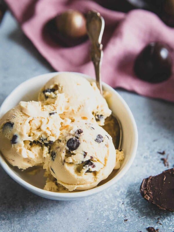Bailey's ice cream with chocolate chips in a bowl.