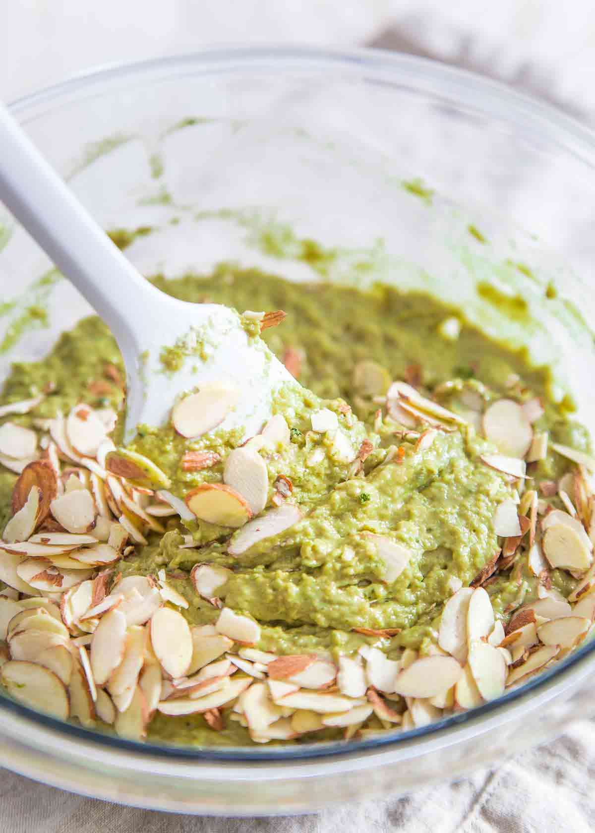 Green tea matcha powder brings wonderful color and health benefits to this easy matcha bread with almonds.