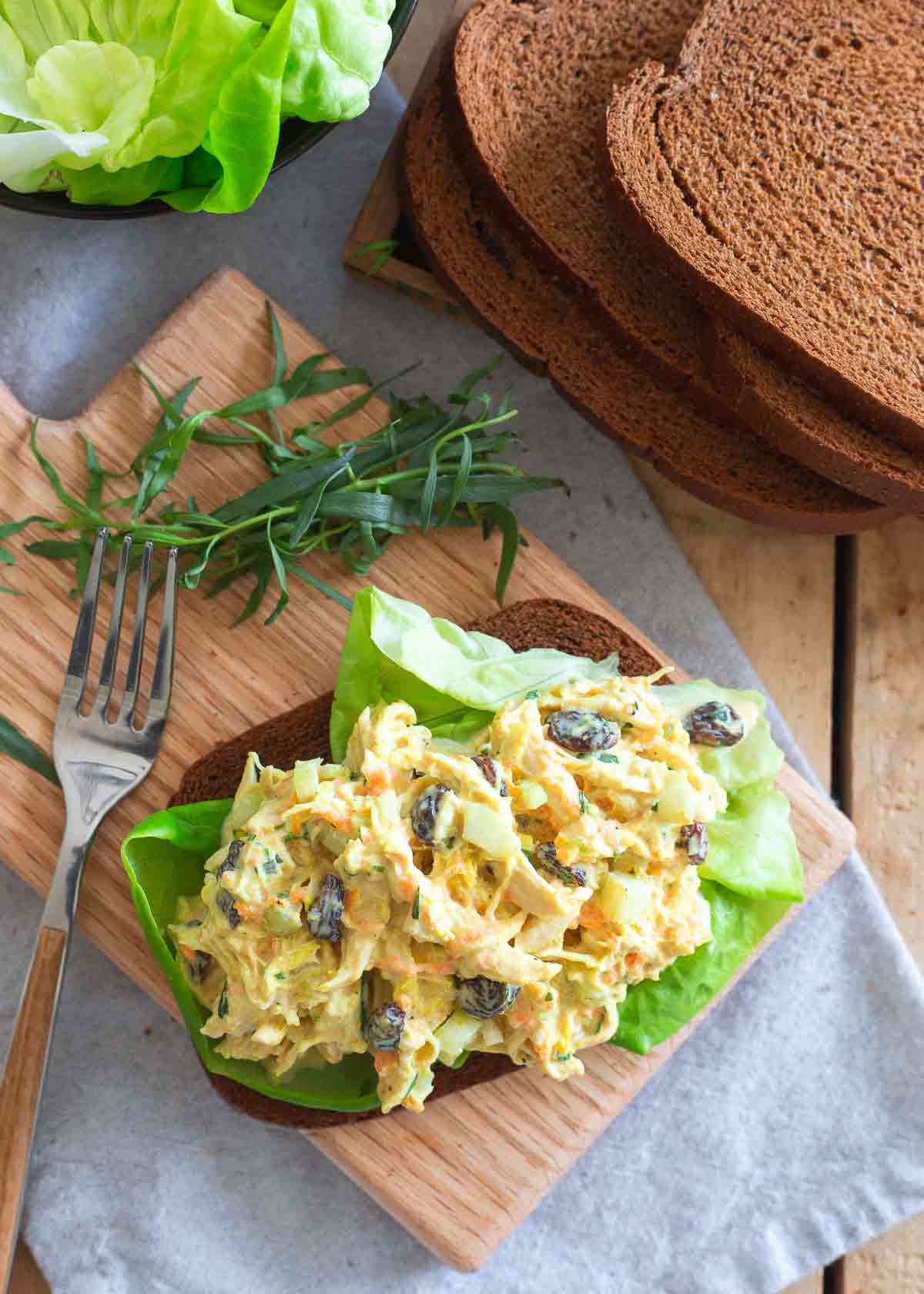 Fresh turmeric and tarragon flavor this easy chicken salad lunch recipe.