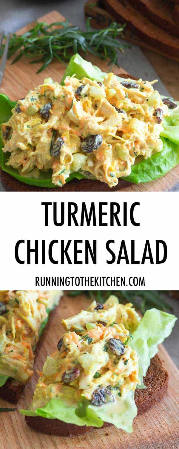 Serve this easy and nutritious turmeric chicken salad on toasted bread or lettuce wraps for a quick lunch.