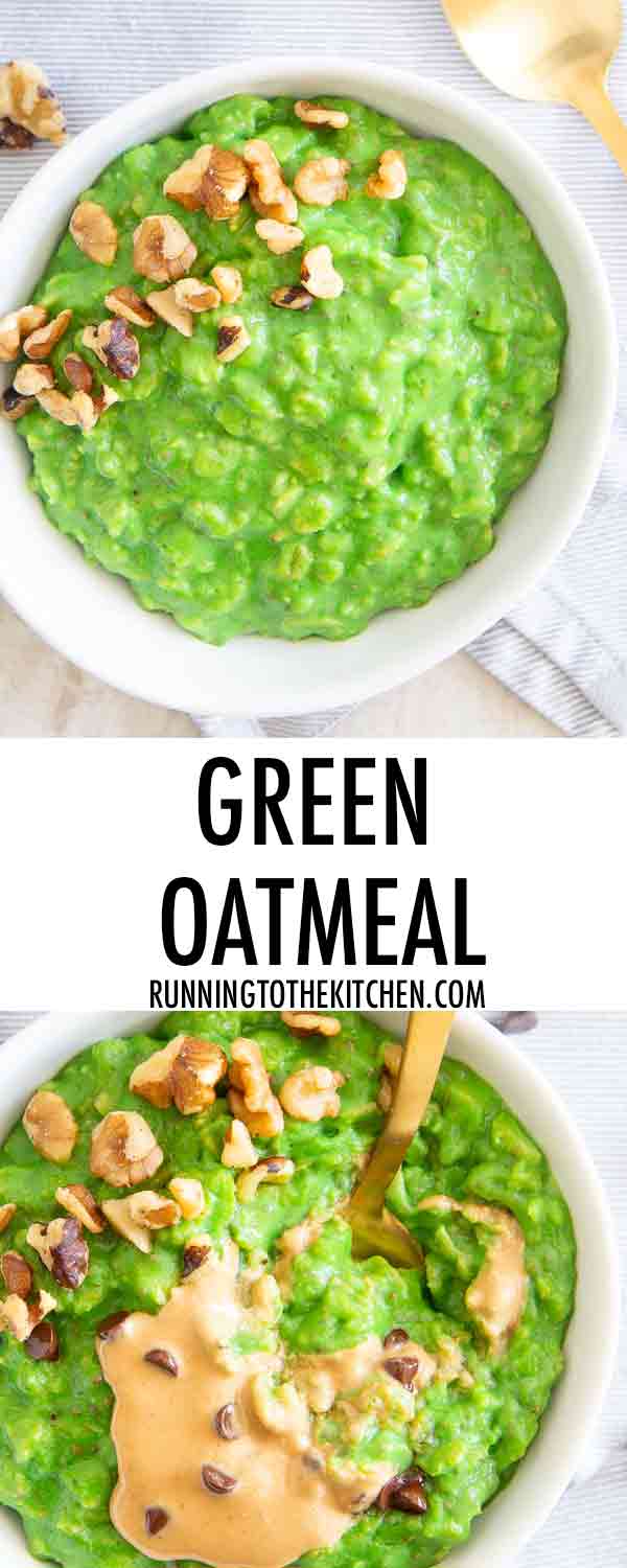 Try green oatmeal for a healthy, delicious and fun start to the day. Perfect for anyone wanting to celebrate St. Patrick's Day without green food dye!