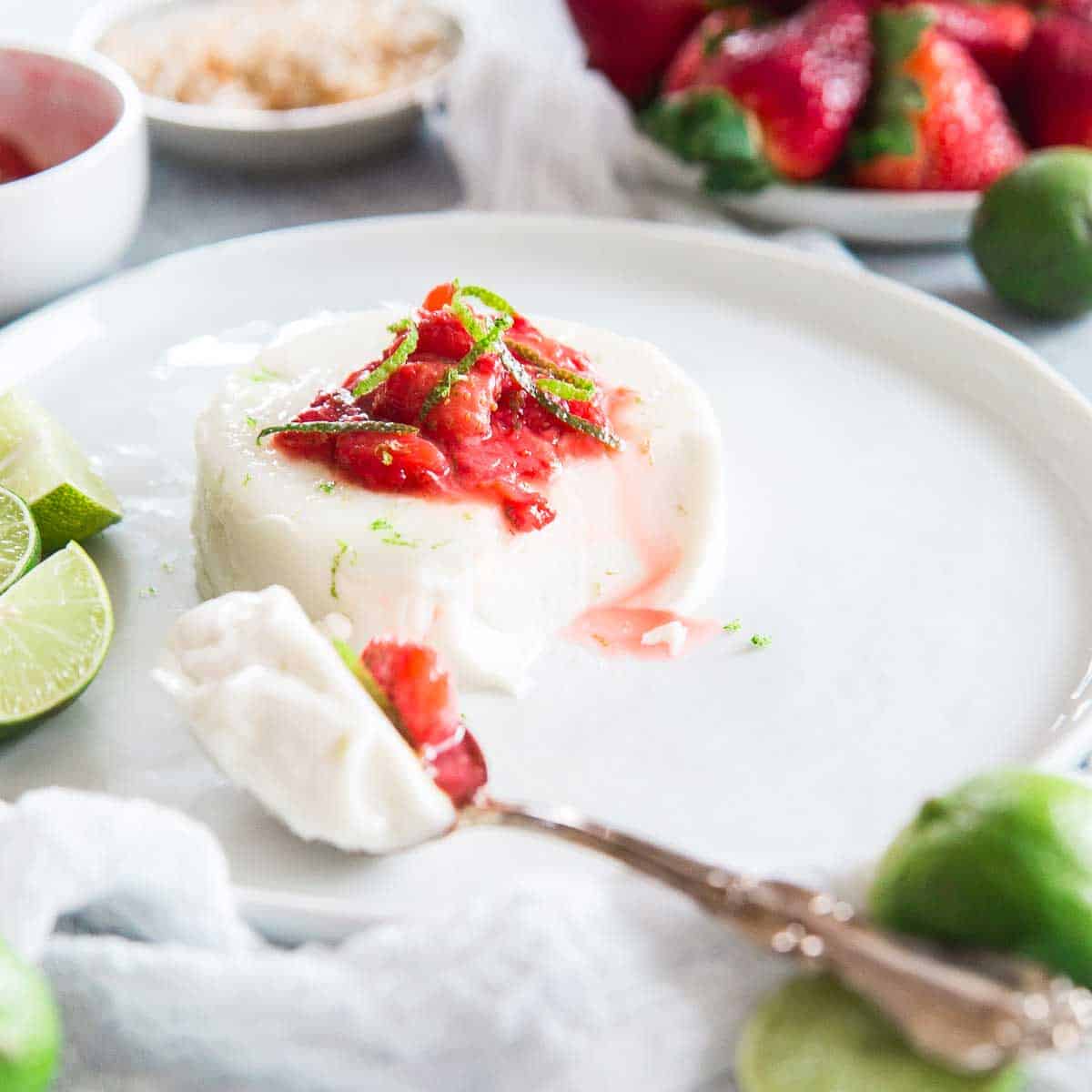 Try this coconut key lime panna cotta with strawberry key lime compote for a stunning restaurant worthy dessert.