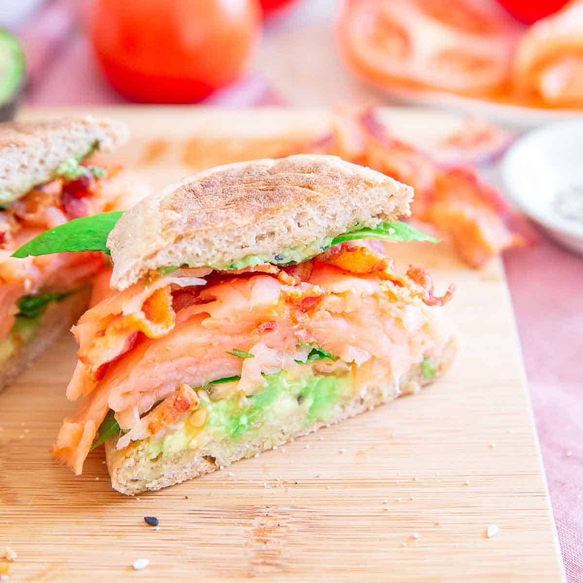 Enjoy this salmon BLT with smashed avocado for breakfast or lunch.
