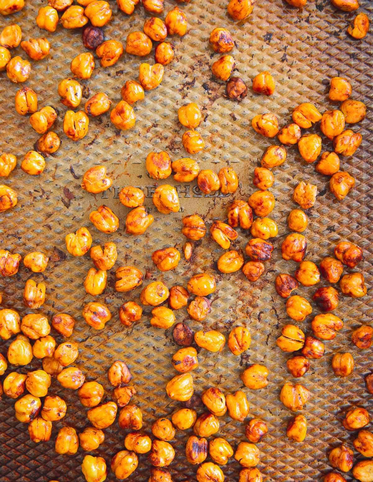 This simple roasting method makes the best crunchy BBQ chickpeas for snacking or adding to salads.