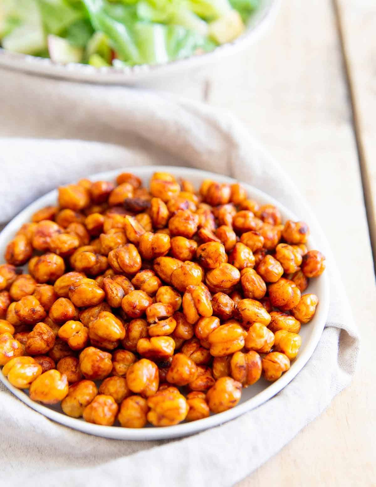 BBQ sauce and this simple roasting method results in these super easy BBQ chickpeas - perfect for snacking!
