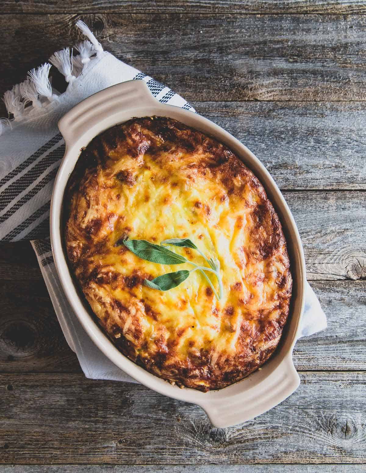 With a bubbly, golden brown cheese crust, this potato breakfast casserole is a decadent and satisfying start to the day.