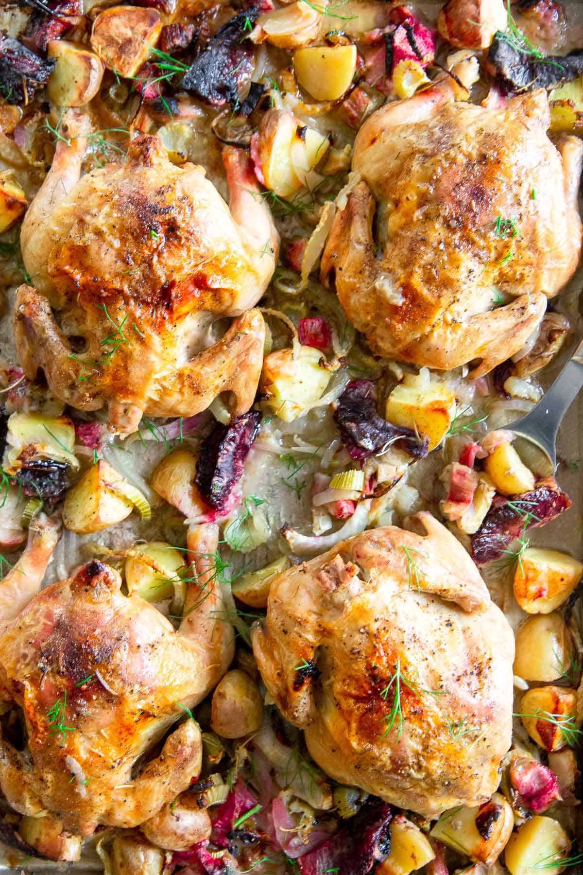 Looking for a spring dinner that's impressive, packed with flavor yet super simple? Try this sheet pan Cornish Game Hen recipe.