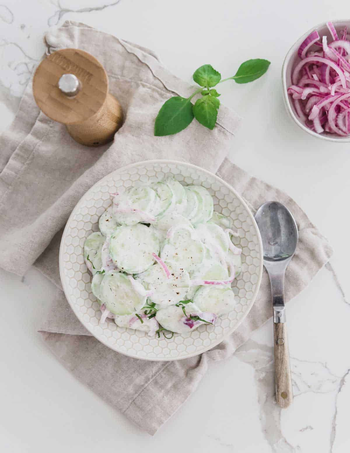 The best creamy cucumber salad is easy to whip up when you need a simple side dish everyone will love.